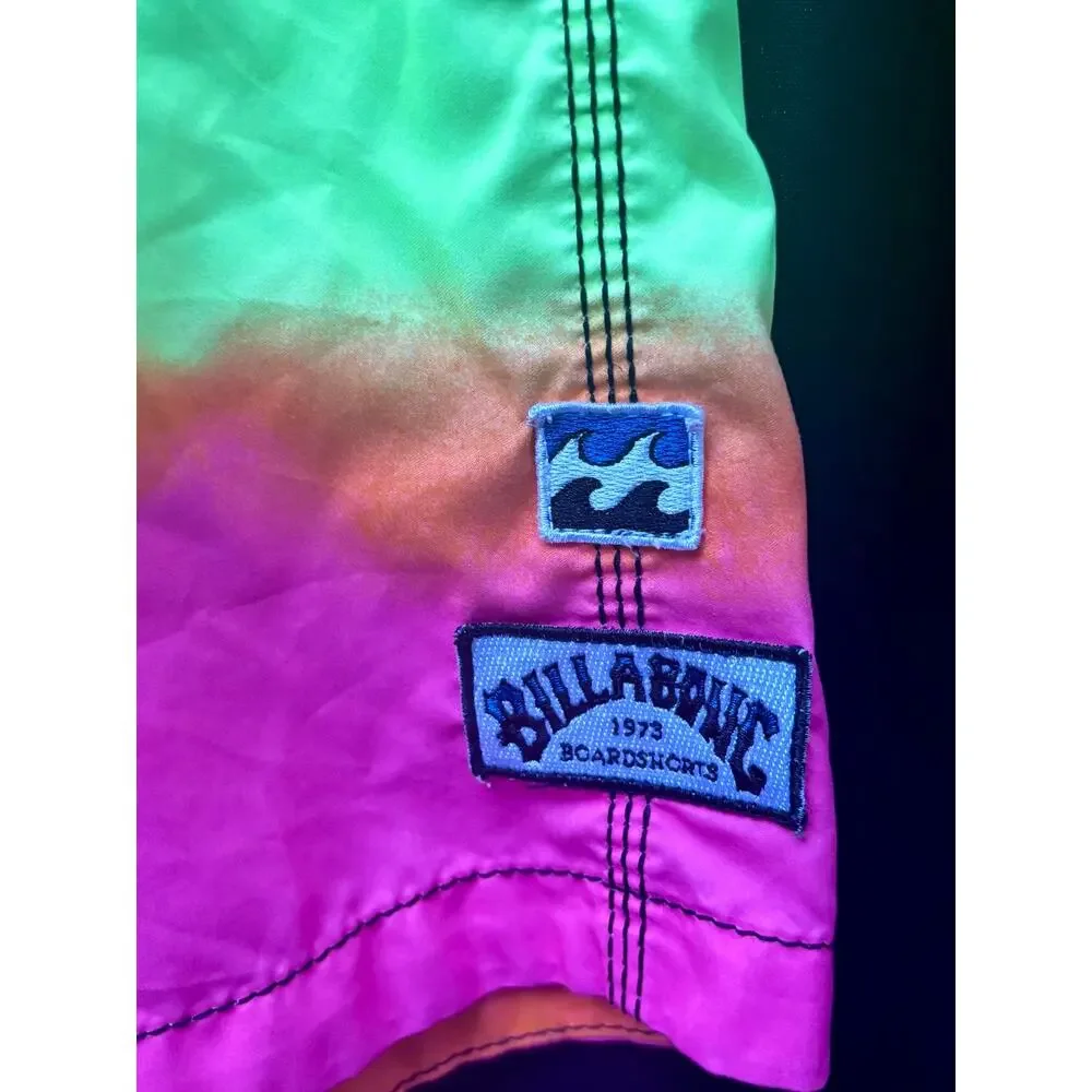 Billabong Tribong Board Shorts 31 Neon Gradient Surf Swim Y2K Beach Colorblock